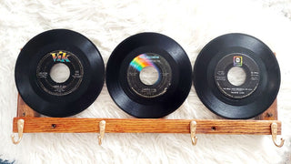 The Vinyl Record and Acrylic Hook Rack. Upcycled Vintage 45 RPM Vinyl Record Wall Mount Hanging Rack - 4 hook (As-Is)