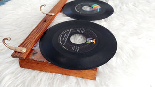The Vinyl Record and Acrylic Hook Rack. Upcycled Vintage 45 RPM Vinyl Record Wall Mount Hanging Rack - 4 hook (As-Is)