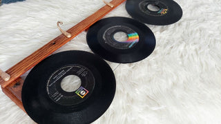 The Vinyl Record and Acrylic Hook Rack. Upcycled Vintage 45 RPM Vinyl Record Wall Mount Hanging Rack - 4 hook (As-Is)
