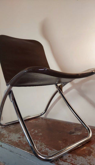 1972 Bob Fujioka Designed for Samsonite by Design West  - Folding Sling chrome tubular steel frame Chair (As-Is)