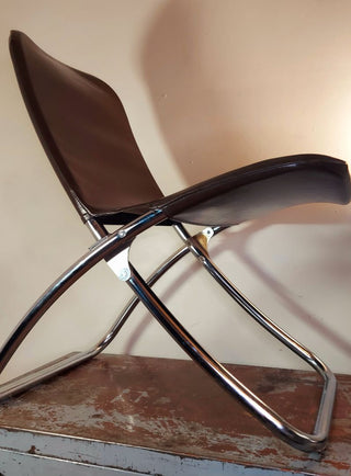 1972 Bob Fujioka Designed for Samsonite by Design West  - Folding Sling chrome tubular steel frame Chair (As-Is)