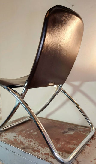 1972 Bob Fujioka Designed for Samsonite by Design West  - Folding Sling chrome tubular steel frame Chair (As-Is)