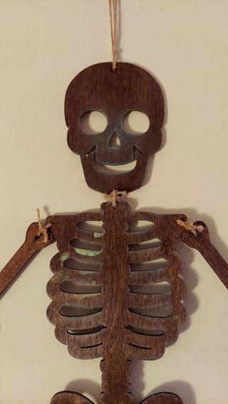 Minimalistic farmhouse posable hanging wood skeleton - artisan - UV Light reactive