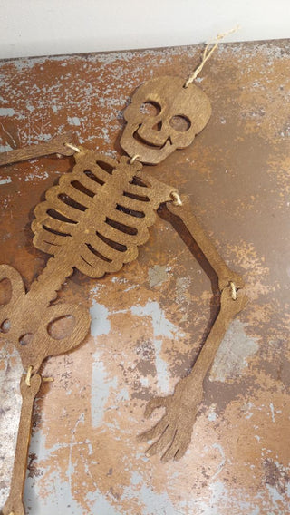 Minimalistic farmhouse posable hanging wood skeleton - artisan - UV Light reactive