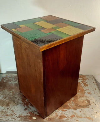 MCM Atomic Georges Briard Glass Foil Mosaic Tile pedestal base occasional side table As-Is
