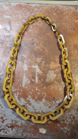 Rara Avis by Iris Apfel "Chained" necklace, tan resin. Designer chunky retro style necklace