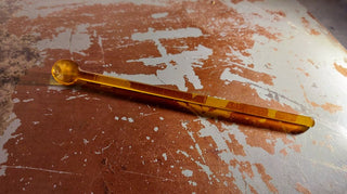6" Midcentury Amber Swizzle Stick With Spoon Tip - Blown Glass