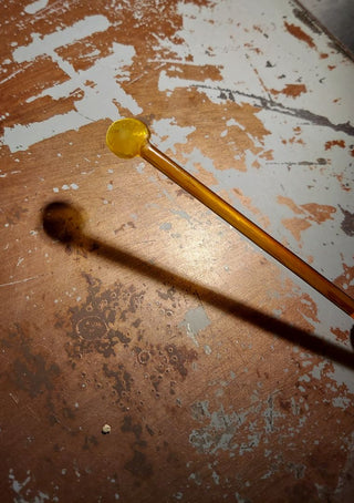 6" Midcentury Amber Swizzle Stick With Spoon Tip - Blown Glass