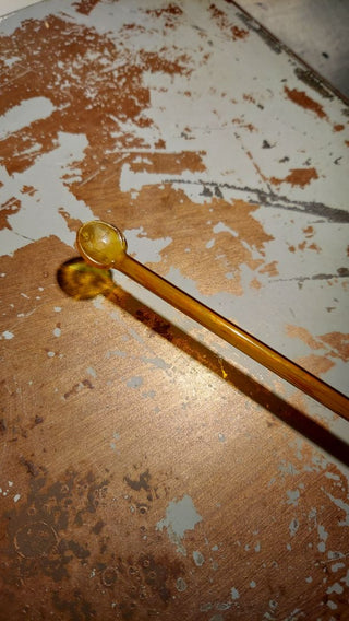 6" Midcentury Amber Swizzle Stick With Spoon Tip - Blown Glass