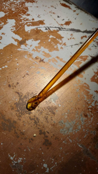 6" Midcentury Amber Swizzle Stick With Spoon Tip - Blown Glass