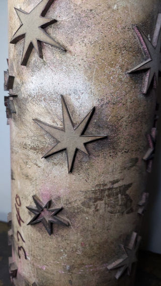 Midcentury atomic "starlight" design, cylinder printing block, textile wallpaper fabric roller print block - 23.5" As-Is