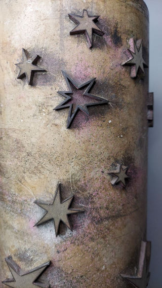 Midcentury atomic "starlight" design, cylinder printing block, textile wallpaper fabric roller print block - 23.5" As-Is