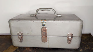 1950 My Buddy Fishing Tackle Box #252 - patinaed chippy metal industrial toolbox small parts chest AS-IS no key.