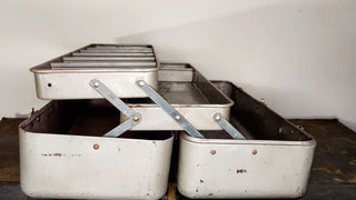 1950 My Buddy Fishing Tackle Box #252 - patinaed chippy metal industrial toolbox small parts chest AS-IS no key.