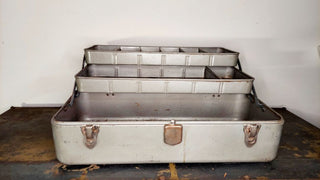 1950 My Buddy Fishing Tackle Box #252 - patinaed chippy metal industrial toolbox small parts chest AS-IS no key.