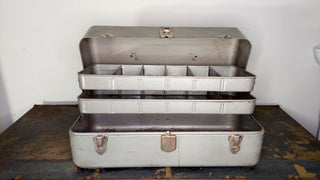 1950 My Buddy Fishing Tackle Box #252 - patinaed chippy metal industrial toolbox small parts chest AS-IS no key.