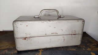 1950 My Buddy Fishing Tackle Box #252 - patinaed chippy metal industrial toolbox small parts chest AS-IS no key.