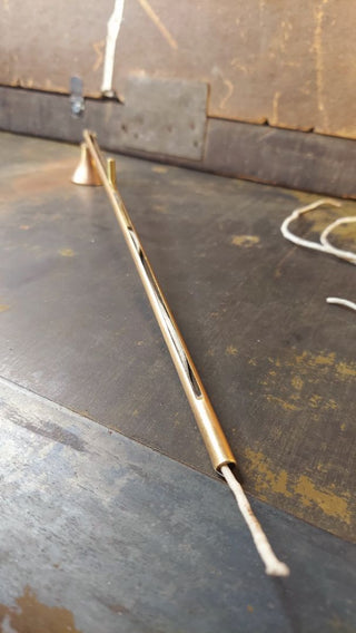 Brass Candle Lighter With Bell Flame Snuffer, includes 6 wax light strings