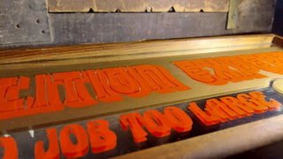 1970s "DEMOLITION EXPERT NO JOB TOO LARGE" mirror by Sanford J. Heilner Inc.  (AS-IS)