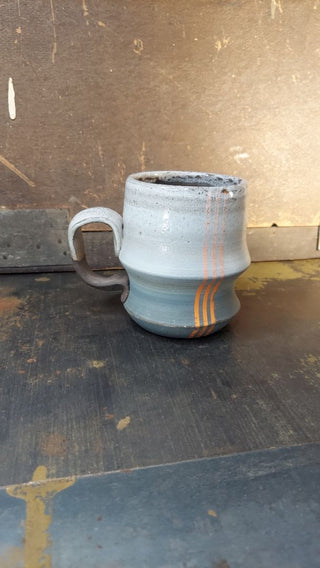 Bold Orange Striped Rustic Modern Handmade Studio Artist Handled Mug Cup
