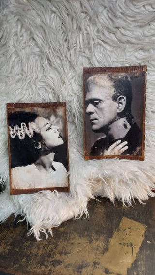 b) Love Story - 1935 Mr and Ms Frankenstein Profile Portraits Print on Wood - Hang me or Frame me