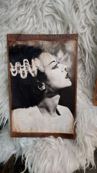 b) Love Story - 1935 Mr and Ms Frankenstein Profile Portraits Print on Wood - Hang me or Frame me