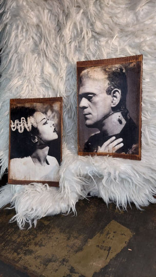 b) Love Story - 1935 Mr and Ms Frankenstein Profile Portraits Print on Wood - Hang me or Frame me