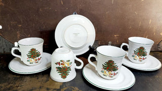 Christmas Tree Stoneware Cup and Saucer Set For 4 (8pc) by Vitromaster