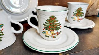 Christmas Tree Stoneware Cup and Saucer Set For 4 (8pc) by Vitromaster