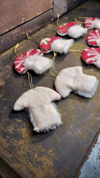 3" Vintage Suzani Embroidered Fabric and Stuff Felt Folk Art Toadstool Mushroom Ornament