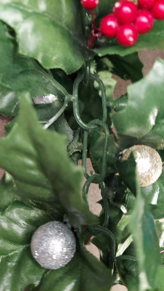 26" Midcentury Chain link Holly and Silver ball Christmas Garland