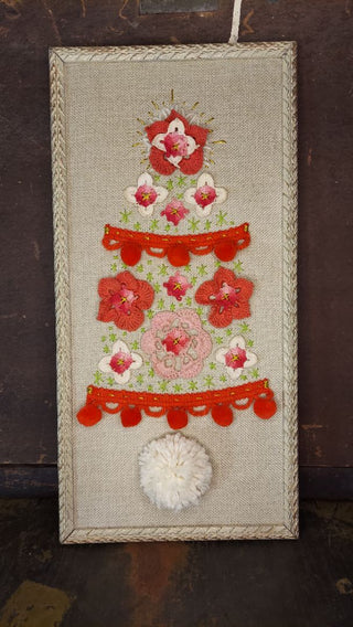 Antique Framed Scandinavian Folk Art art style Christmas Tree Wall Art - mix stitch collage