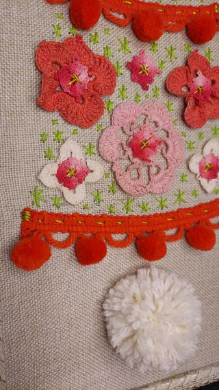 Antique Framed Scandinavian Folk Art art style Christmas Tree Wall Art - mix stitch collage