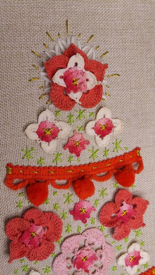 Antique Framed Scandinavian Folk Art art style Christmas Tree Wall Art - mix stitch collage