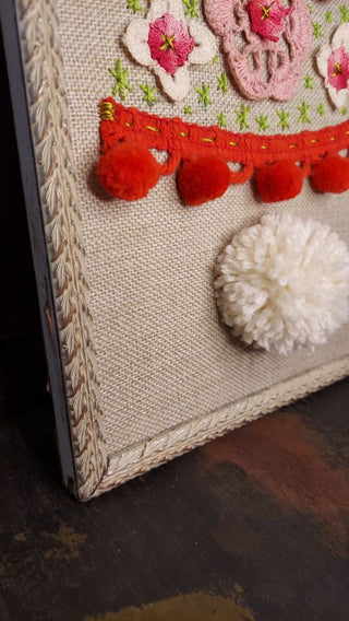 Antique Framed Scandinavian Folk Art art style Christmas Tree Wall Art - mix stitch collage