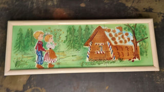 Midcentury "Hansel and Gretel" fairy tail hand-painted tile wall art, signed "Anderson" (As-Is)