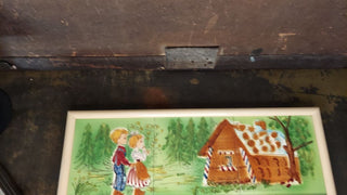 Midcentury "Hansel and Gretel" fairy tail hand-painted tile wall art, signed "Anderson" (As-Is)