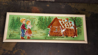 Midcentury "Hansel and Gretel" fairy tail hand-painted tile wall art, signed "Anderson" (As-Is)