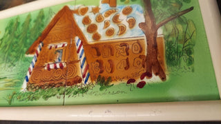 Midcentury "Hansel and Gretel" fairy tail hand-painted tile wall art, signed "Anderson" (As-Is)