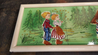 Midcentury "Hansel and Gretel" fairy tail hand-painted tile wall art, signed "Anderson" (As-Is)