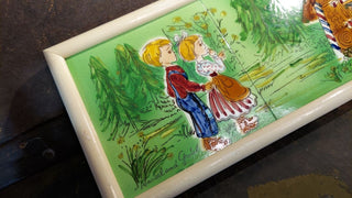 Midcentury "Hansel and Gretel" fairy tail hand-painted tile wall art, signed "Anderson" (As-Is)