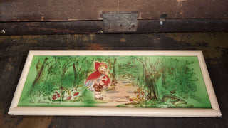 Midcentury "Red Riding Hood" fairy tail hand-painted tile wall art, signed "Anderson" (As-Is)