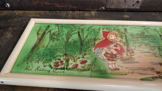 Midcentury "Red Riding Hood" fairy tail hand-painted tile wall art, signed "Anderson" (As-Is)