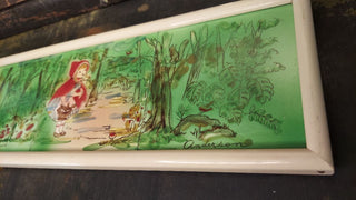 Midcentury "Red Riding Hood" fairy tail hand-painted tile wall art, signed "Anderson" (As-Is)