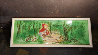 Midcentury "Red Riding Hood" fairy tail hand-painted tile wall art, signed "Anderson" (As-Is)