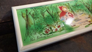 Midcentury "Red Riding Hood" fairy tail hand-painted tile wall art, signed "Anderson" (As-Is)