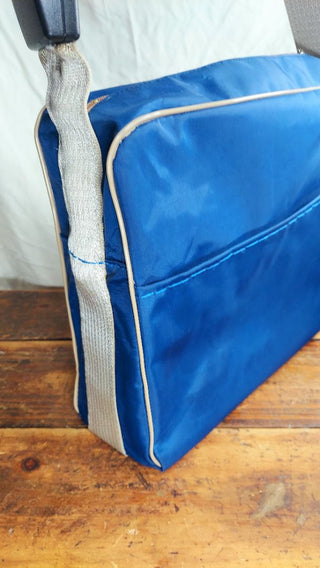 Vintage travel bag tote with recycled GM seatbelt and buckle adjustable crossbody shoulder strap (As-Is) one of a kind