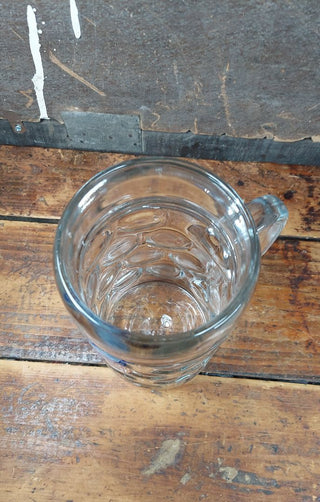 1970s Paulaner München 1 Liter Dimpled German Beer Stein - Maß (1 liter) traditional Masskrug style mug - festival breweriana. Blue And white logo.