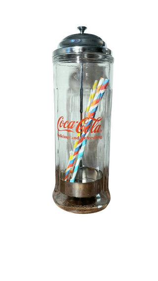 1992 Coca-Cola® "Delicious and Refreshing" glass straw dispenser - Glass and Chrome - classic design