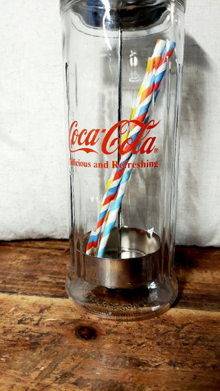 1992 Coca-Cola® "Delicious and Refreshing" glass straw dispenser - Glass and Chrome - classic design